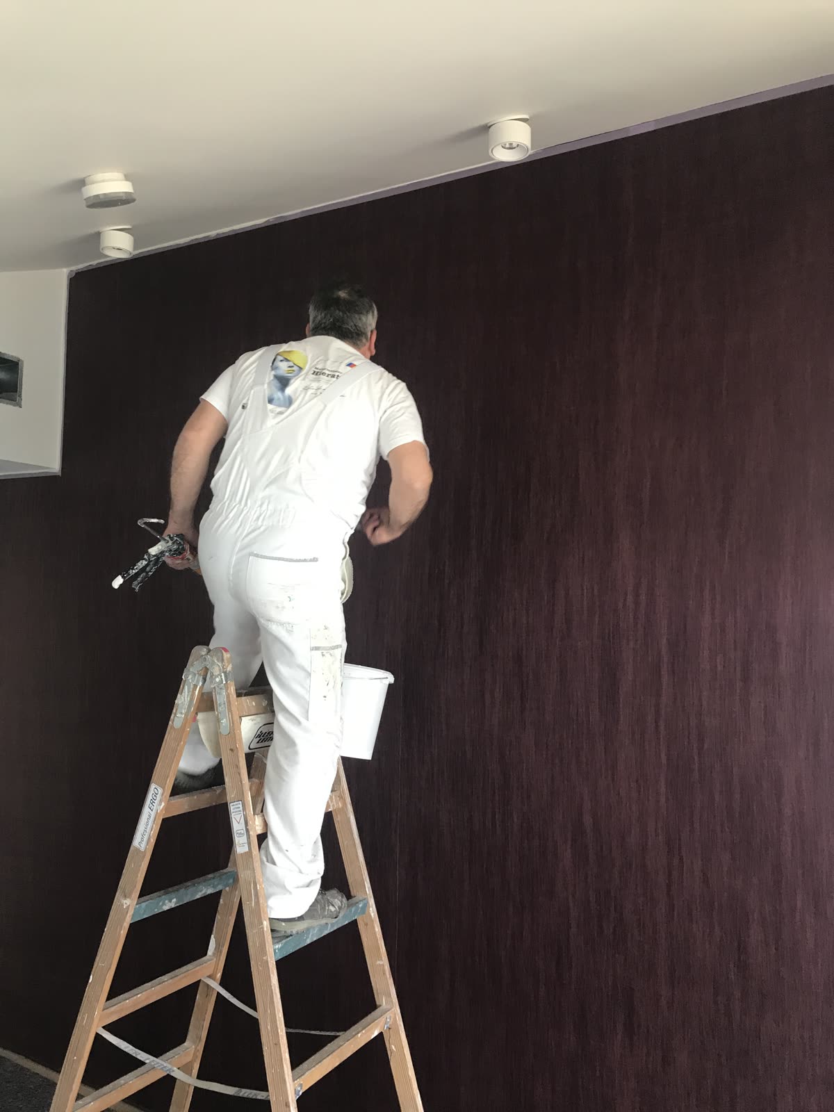 A Hierat painter painting a wall from a ladder